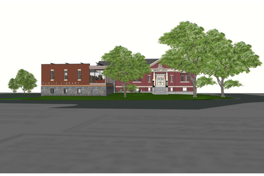 Drawing of new library edition view from N. Mast
